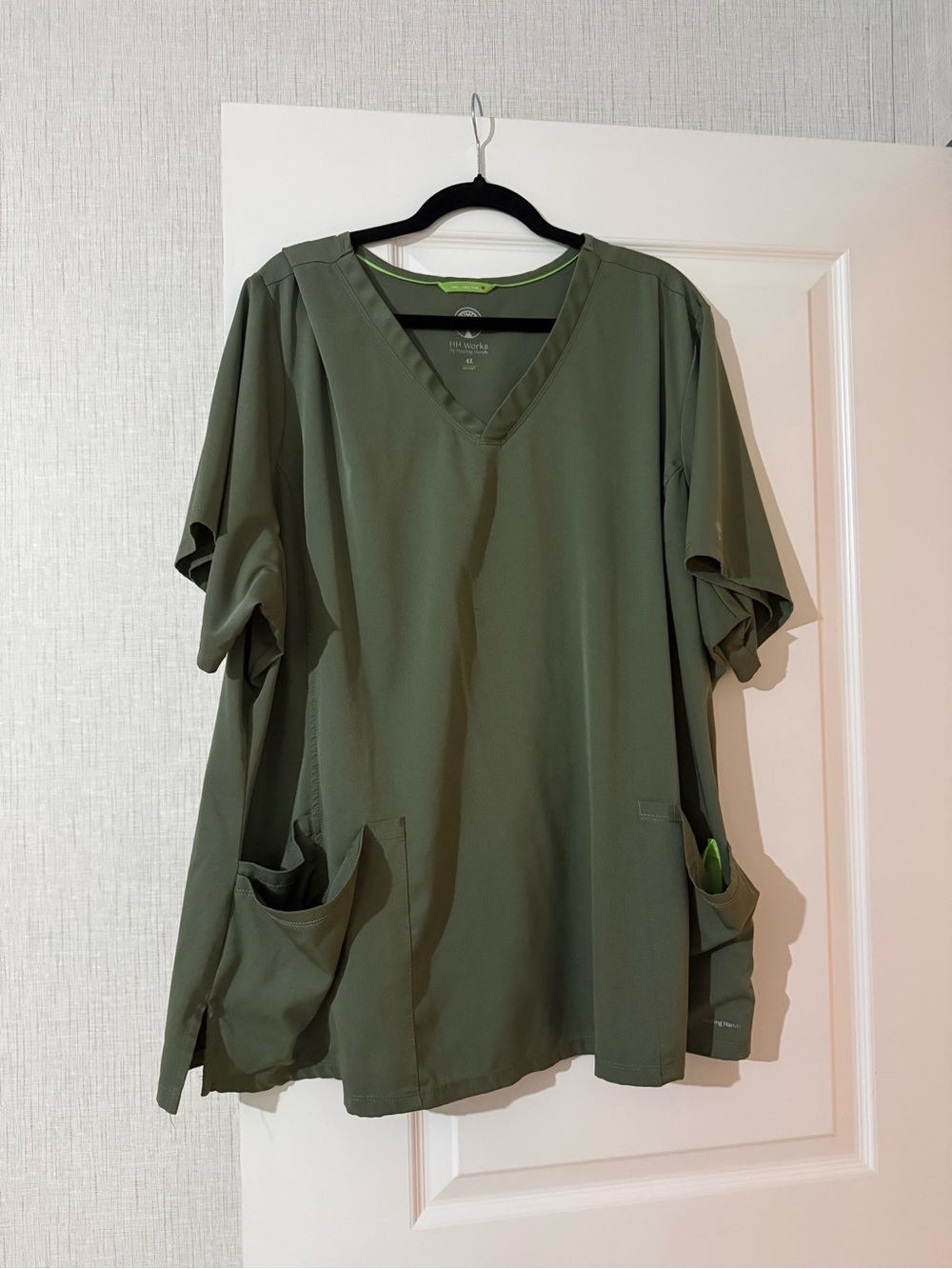 healing hands Olive Green V-Neck Short Sleeve Scrub Top